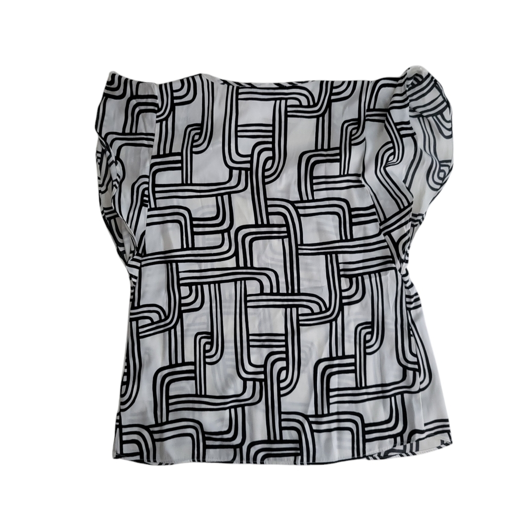 NWT Women's Nine West White/Black Short Sleeve V-Neck Blouse - XS - Picture 2 of 10
